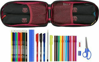 F.C. Barcelona Fabric Prefilled Pencil Case F.C. Barcelona with 2 Compartments Black 33pcs