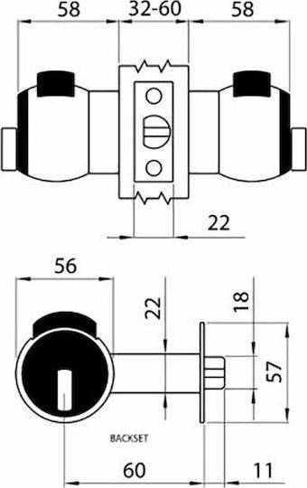 Meroni Serrature Knob Lock White with Button & Key Hotel Use