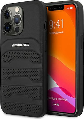 Mercedes-Benz Leather Debossed Lines Leather Back Cover Black (iPhone 13 Pro Max)