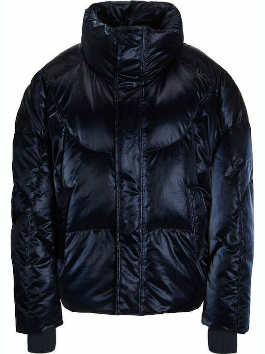 Jxsaga Shine Women's Short Puffer Jacket for Winter Navy Blue