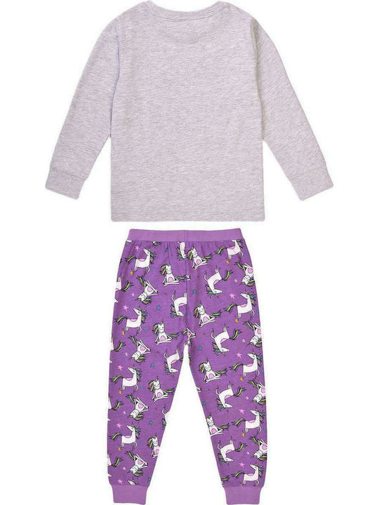 Minoti Set Top & Bottom Kids Winter Cotton Pyjamas Purple