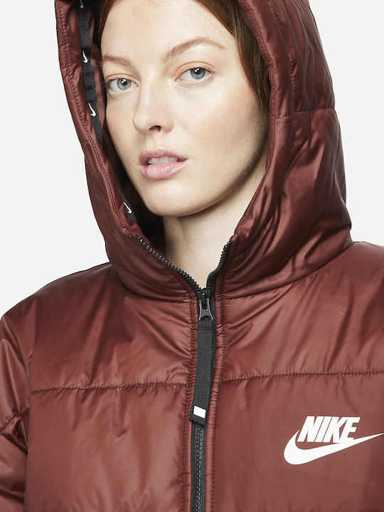 Sportswear Women's Short Puffer Jacket for Winter with Hood Brown