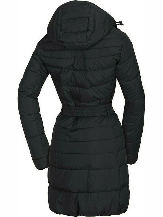 Northfinder Lesly Women's Long Puffer Jacket for Winter with Hood Black