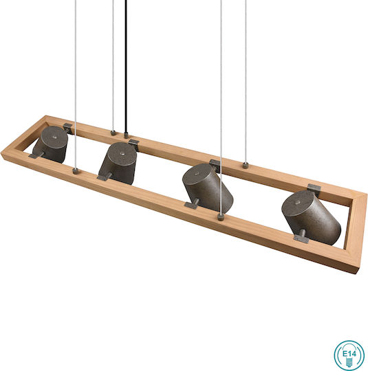 Trio Lighting Bell Adjustable Pendant Light Beige Rail for 4 Bulbs E14, E.14 100x21x150cm