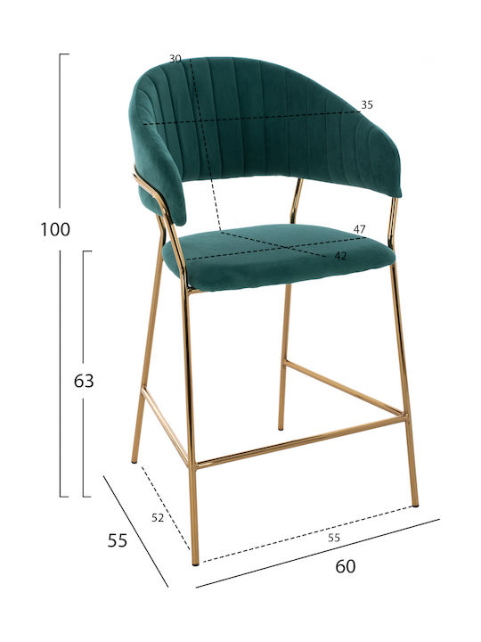Hocker Bar mit Rückenlehne Gepolstert mit Samt Theodore Cypress 60x55x100cm