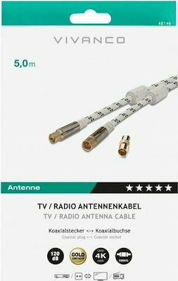 Vivanco Cablu Antenă Coaxial de sex masculin - Coaxial de sex feminin Alb 5m (48146)