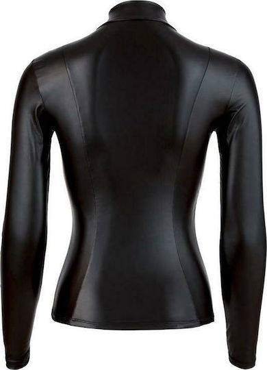 Cottelli Collection Wetlook Langarm-Top Mit Reißverschluss Schwarz