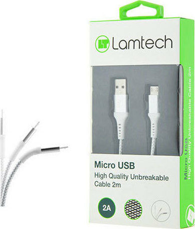 Lamtech Braided USB 2.0 to micro USB Cable Ασημί 2m (LAM450275)