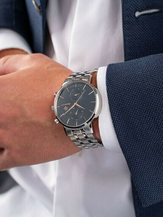 Gant Park Hill Day-Date II Men's Watch 41.5mm Chronograph Battery with Silver Metal Bracelet