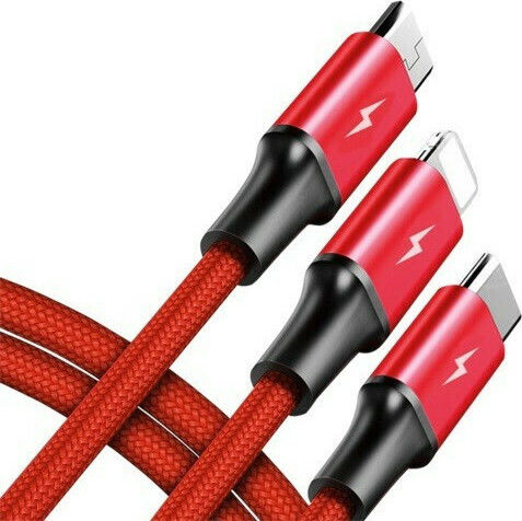 Unitek Geflochten USB zu Blitzschlag / Typ-C,TC-TC / Micro-USB Kabel 3A Rot 1.2m (C4049RD)