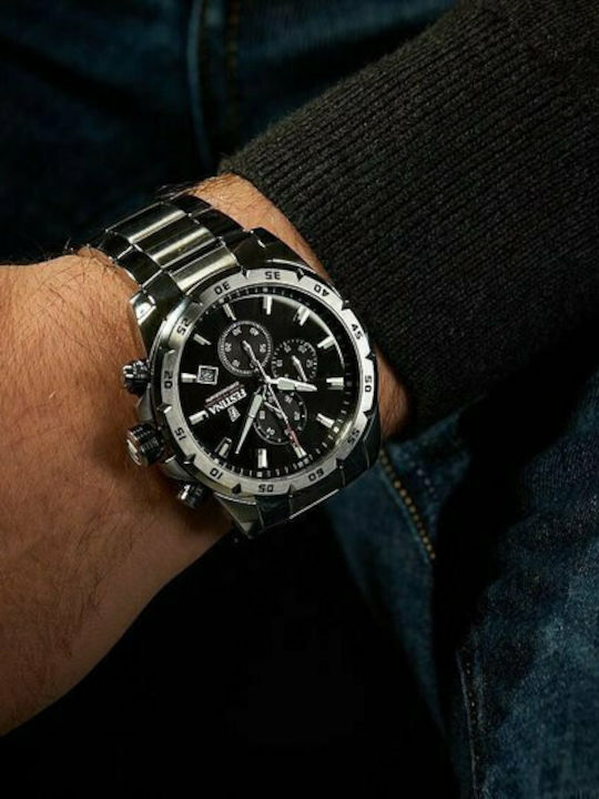 Festina Men's Watch 44mm Chronograph Battery with Silver Metal Bracelet