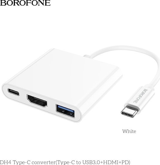 Borofone DH4 USB-C Docking Station mit HDMI 4K PD Weiß