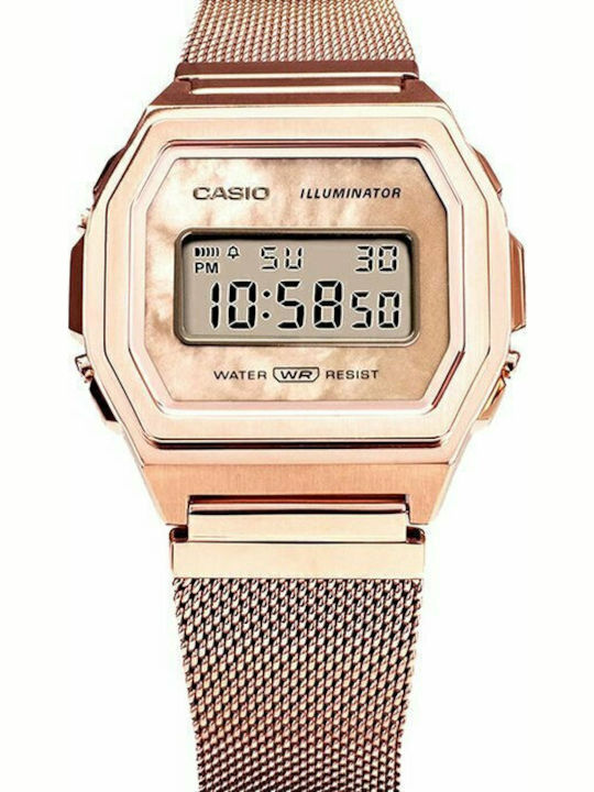 Casio Vintage Digital Women's Watch Chronograph with Pink Gold Metal Bracelet
