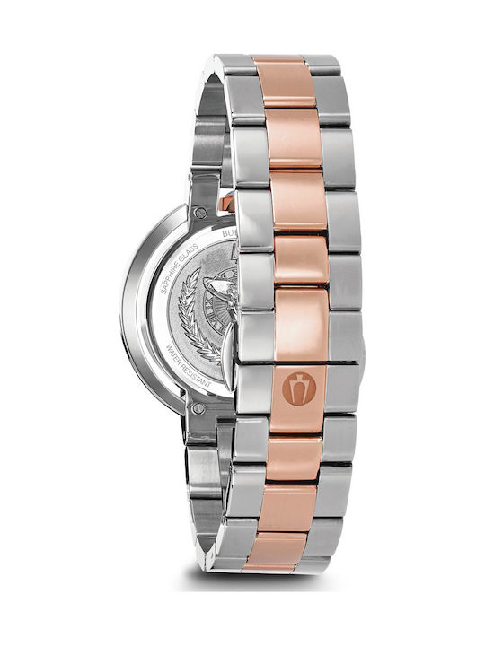 Bulova Curved Diamond Women's Watch with Pink Gold Metal Bracelet