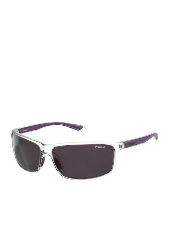 Polaroid Men's Sunglasses with Transparent Plastic Frame and Purple Polarized Mirror Lens PLD7036/S 141/AI