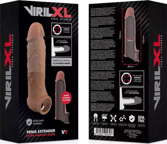 Dream Love VirilXL Penis Extender Extra Comfort Sleeve V9 Penis Extension Brown 13.5cm