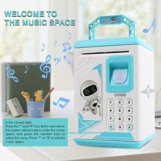Money Bank Atm Children's Money Box Plastic Blue 13x13x20cm