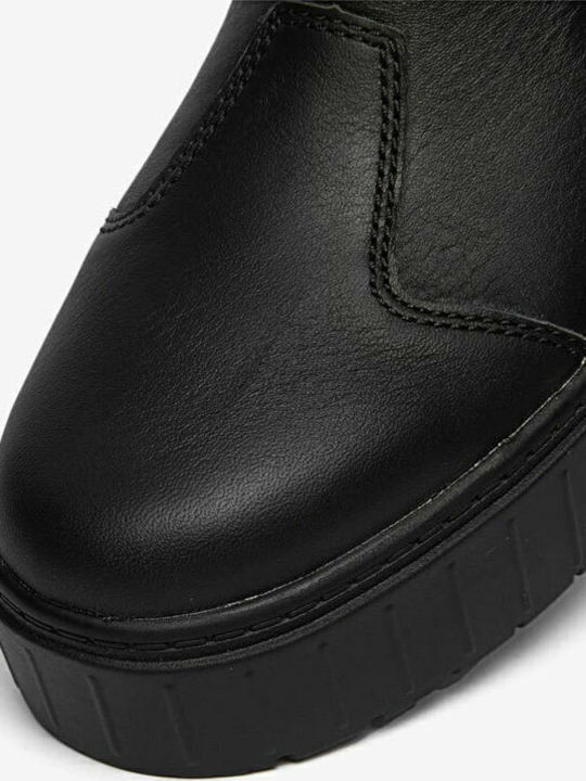 Leder Damen Chelsea Stiefeletten Schwarz