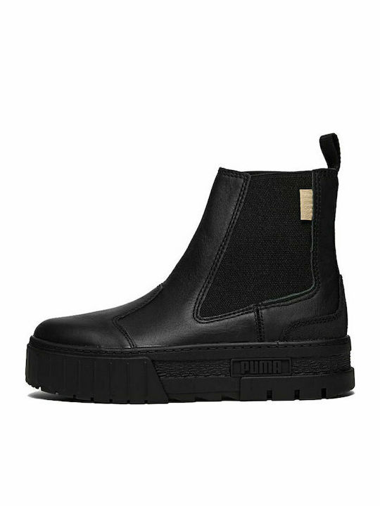 Leder Damen Chelsea Stiefeletten Schwarz