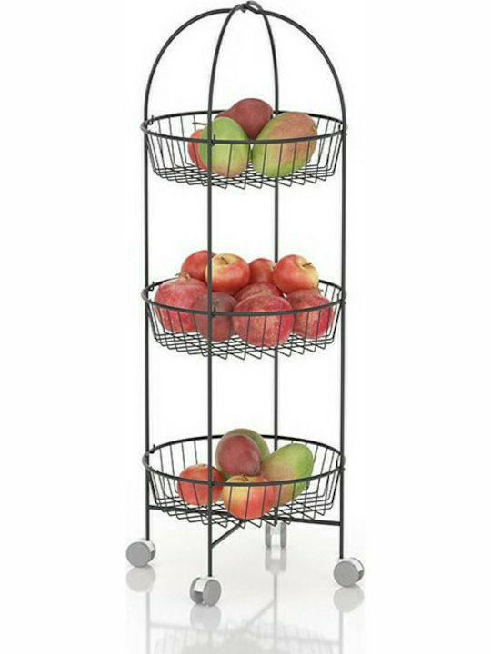 Tekno-Tel Kitchen Trolley Metallic in Black Color 3 Slots 31x31x75cm