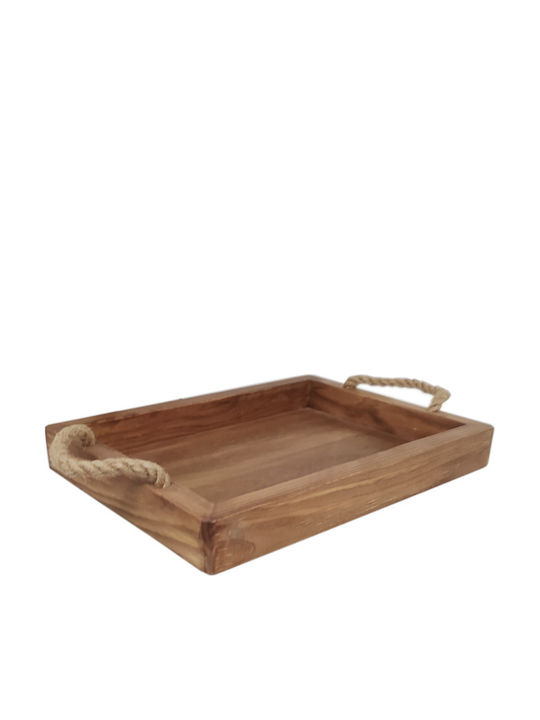 Korres Craft Wooden Rectangular Serving Tray with Handles in Brown Color 30x22.5x4.5cm 236-130-03 1pcs