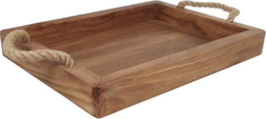 Korres Craft Wooden Rectangular Serving Tray with Handles in Brown Color 30x22.5x4.5cm 236-130-03 1pcs