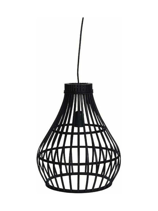 Zaros Bamboo Ρυθμιζόμενο Κρεμαστό Φωτιστικό Μαύρο Boho με Ντουί E27 32x39εκ.