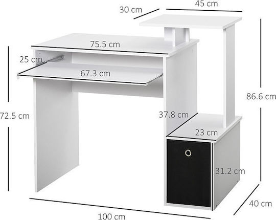 Γραφείο Υπολογιστή Ξύλινο Λευκό 100x40x86.6εκ.