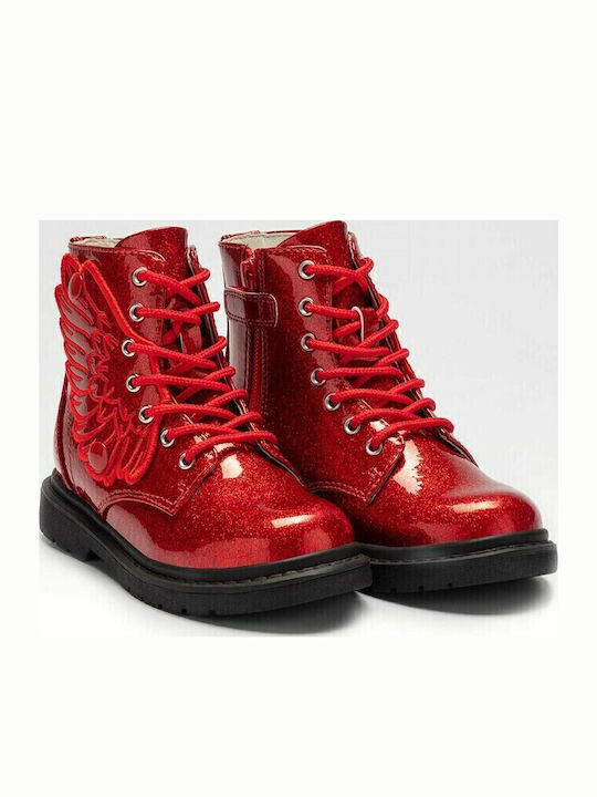 Leather Kids Boots with Zipper Red
