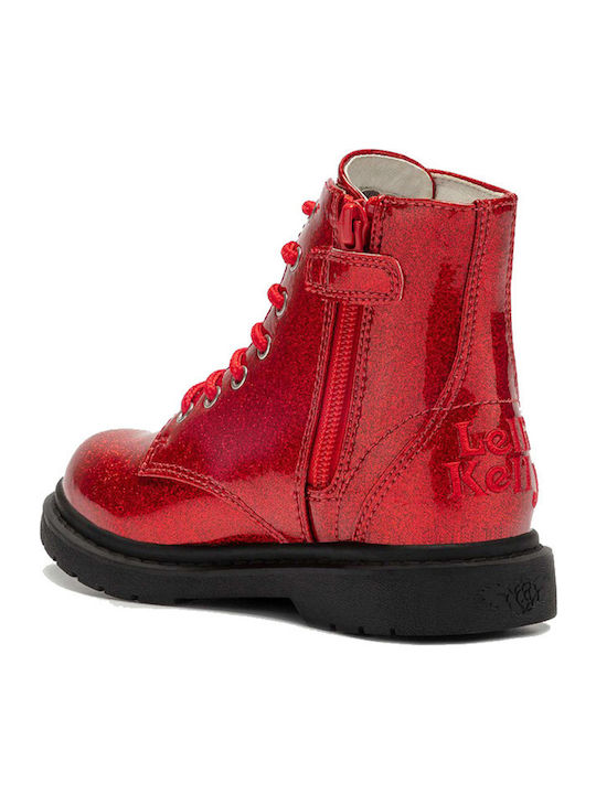 Lelli Kelly Kids Leather Military Boots with Zipper Red