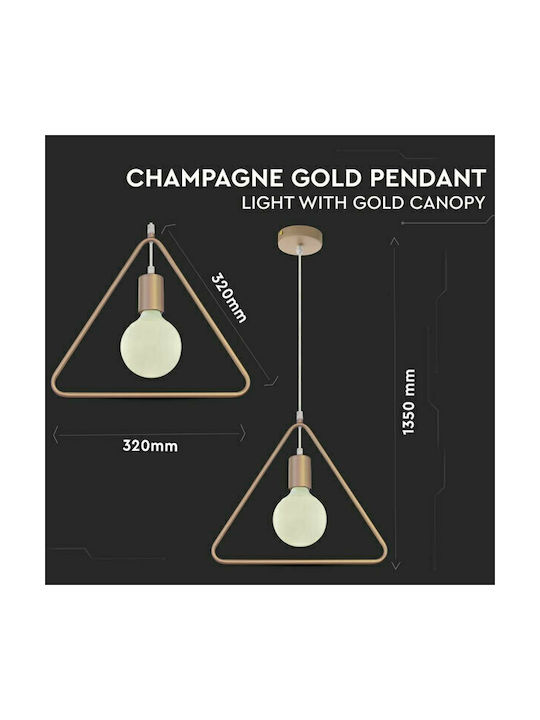 V-TAC Triangle Pendant Light Gold with Socket E27 32x32x135cm