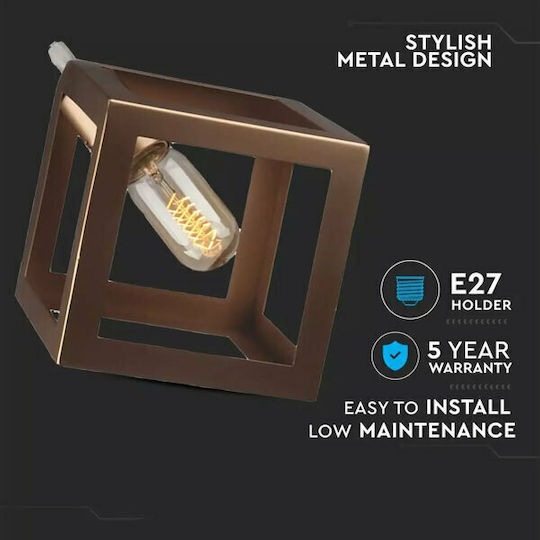 V-TAC Cube Κρεμαστό Φωτιστικό Μπρούτζινο Πλέγμα με Ντουί E27 22.5x22.5x125εκ.