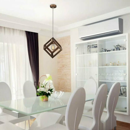 V-TAC Cube Κρεμαστό Φωτιστικό Μπρούτζινο Πλέγμα με Ντουί E27 22.5x22.5x125εκ.