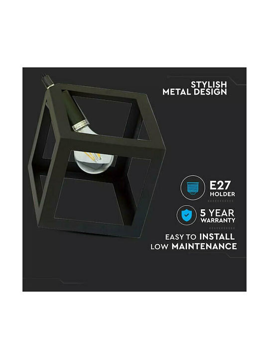 V-TAC Cube Pendant Light Black Grid with Socket E27 22.5x22.5x22.5cm