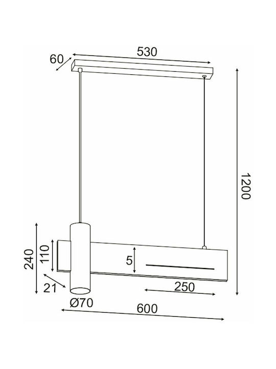 Aca Pendant Light Black LED with Warm White Light Rail with Socket GU10 60cm