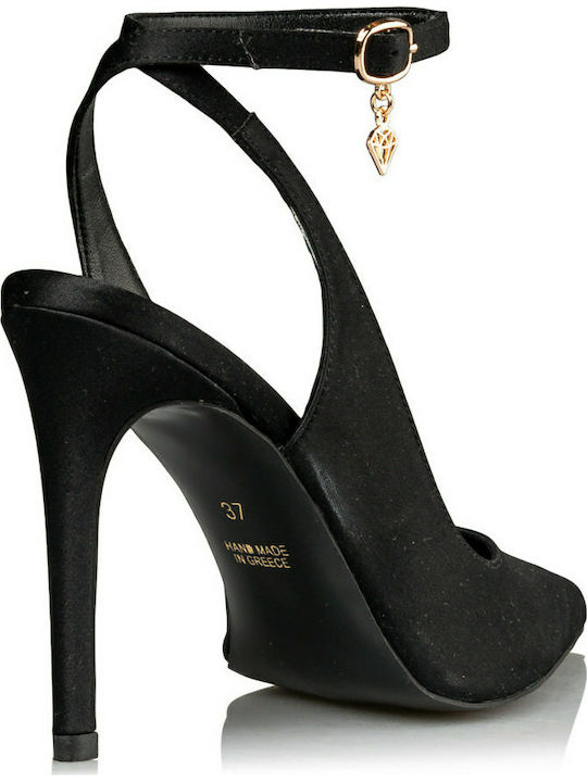 Pointed Toe Heel with Stiletto Heel & Strap Black M03-14482-34