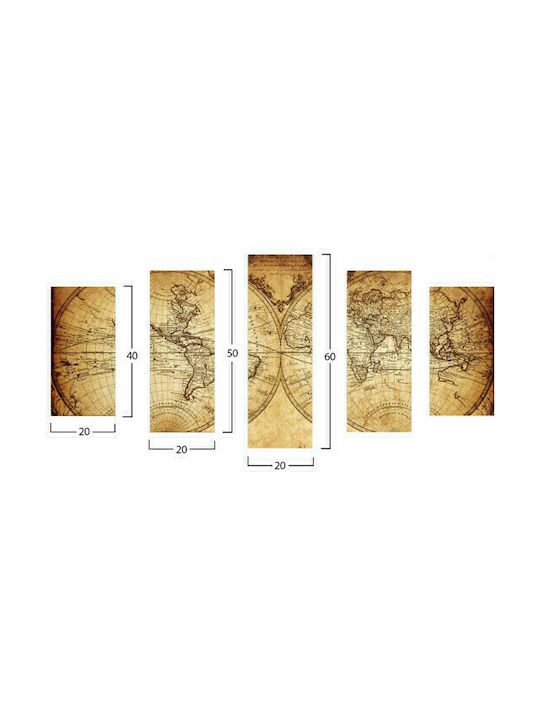 HomeMarkt Vintage World Map Fivefold Painting 100x60cm
