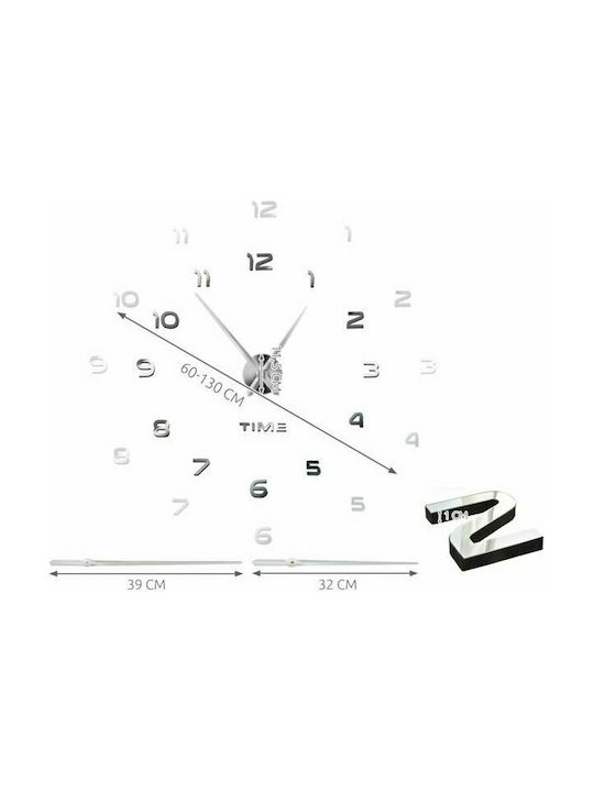 Ruhhy 3D Wall Clock Sticker Mirror Silver Ø60cm