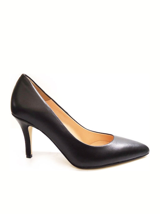 Leder Pumps mit Dünn mittelhohem Absatz Schwarz