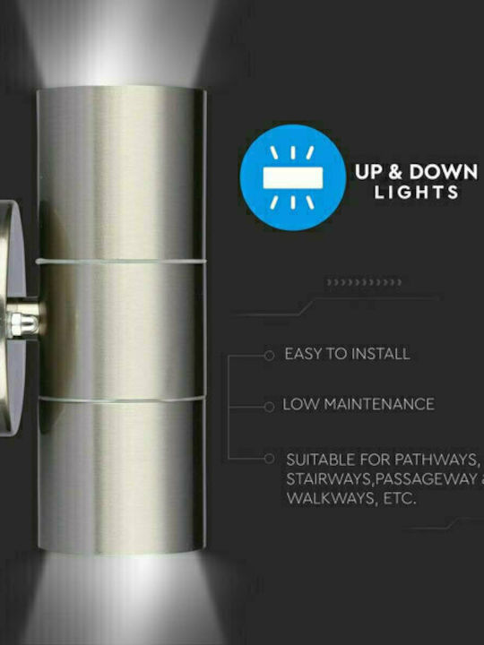 V-TAC Wall-Mounted Outdoor Spot Light GU10 IP44 Double Beam 6x9x16.3εκ.