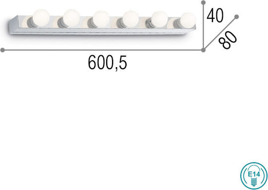 Ideal Lux Prive AP6 Modern Lamp Wall with Socket E14 Silver 60.5x8x4cm