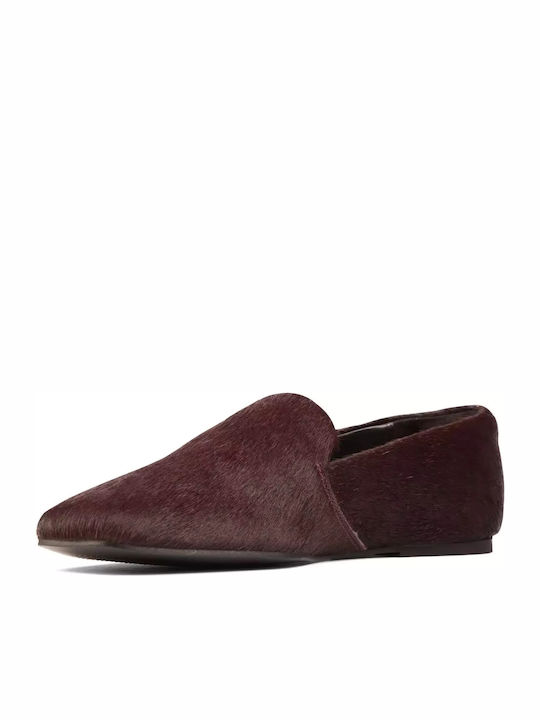 Pure Slip Leather Women's Loafers in Burgundy Color