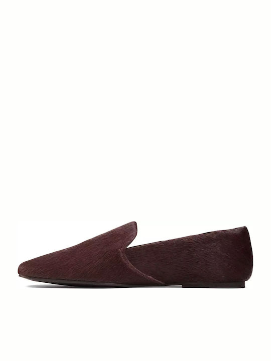 Pure Slip Leather Women's Loafers in Burgundy Color