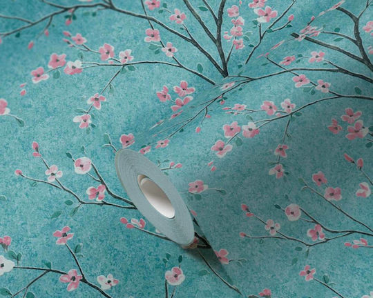 Tapete Floral Vinyl Türkis L1005xB53cm Waschbar 379123