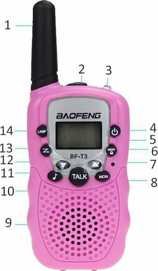 Baofeng BF-T3 Walkie Talkie με Μονόχρωμη Οθόνη Σετ 2τμχ Σε Ροζ Χρώμα