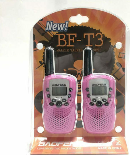 Baofeng BF-T3 Walkie Talkie με Μονόχρωμη Οθόνη Σετ 2τμχ Σε Ροζ Χρώμα