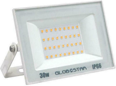 GloboStar Osiris Στεγανός Προβολέας IP66 Ισχύος 30W με Θερμό Λευκό Φως σε Λευκό χρώμα