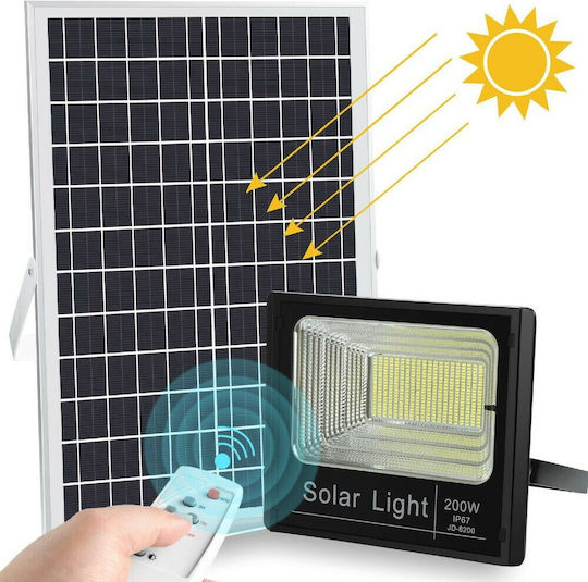 Factory JD-8200 Στεγανός Ηλιακός Προβολέας LED 200W Ψυχρό Λευκό 6000K με Τηλεχειριστήριο IP67