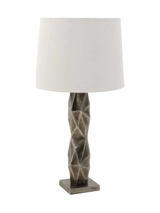 Inart Metall Tischlampe für Fassung E27 mit Beige Schirm und Braun Basis