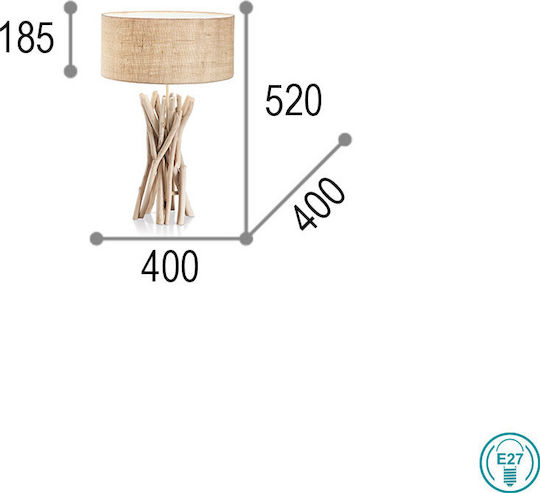 Ideal Lux Driftwood Wood Vintage Table Lamp for Socket E27 with Beige Shade and Base